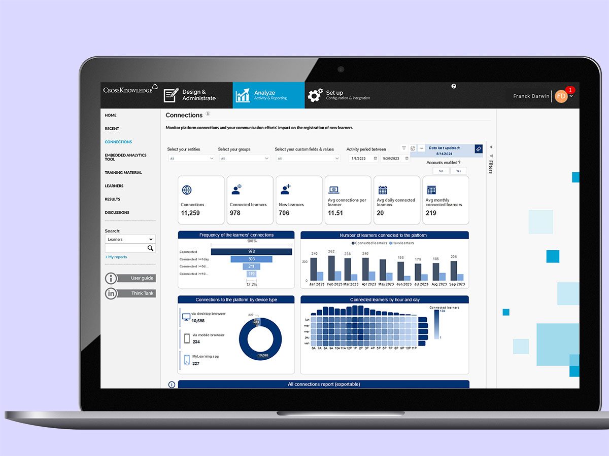 Screenshot Learning analytics et Rapports